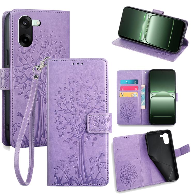 Tree & Deer Embossed Leather Phone Case, For OnePlus Ace 5 Racing, For OnePlus Ace 5 / 5 Pro, For OnePlus 11