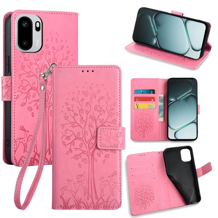 Tree & Deer Embossed Leather Phone Case, For OnePlus 15T 5G, For OnePlus Turbo 6 / 6V, For OnePlus Ace 6, For OnePlus 15