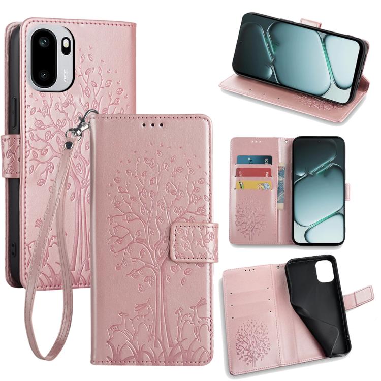 Tree & Deer Embossed Leather Phone Case, For OnePlus 15T 5G, For OnePlus Turbo 6 / 6V, For OnePlus Ace 6, For OnePlus 15