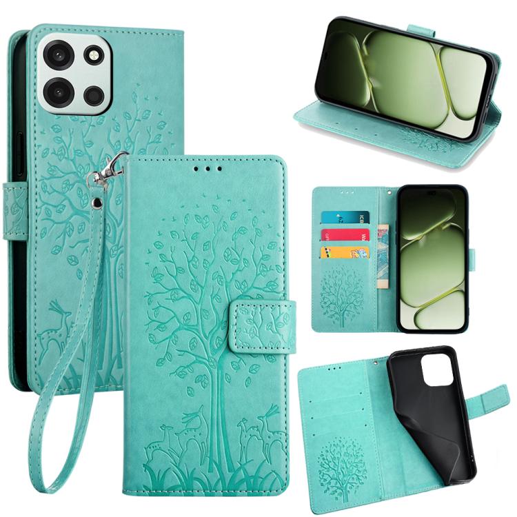Tree & Deer Embossed Leather Phone Case, For OnePlus 15T 5G, For OnePlus Turbo 6 / 6V, For OnePlus Ace 6, For OnePlus 15