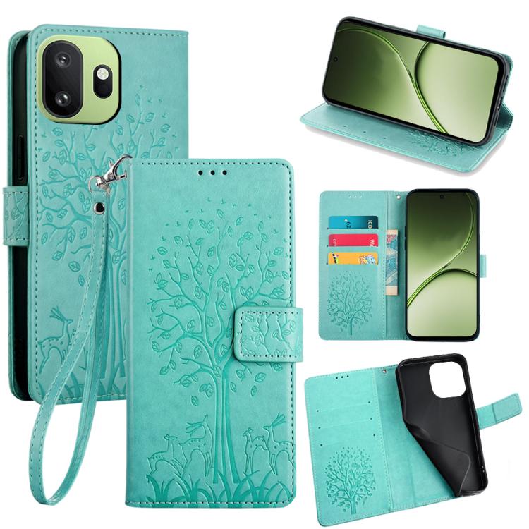Tree & Deer Embossed Leather Phone Case, For OnePlus 15T 5G, For OnePlus Turbo 6 / 6V, For OnePlus Ace 6, For OnePlus 15