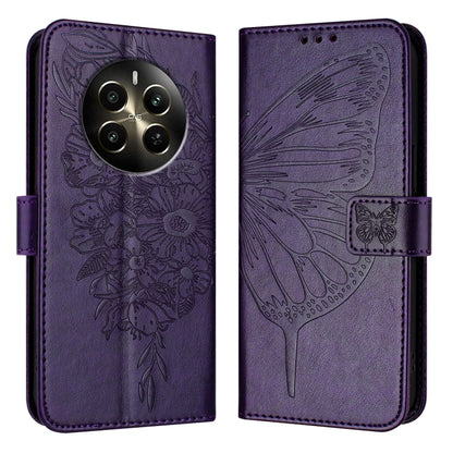 Embossed Butterfly Leather Phone Case, For Realme GT 6 5G Global, For Realme GT 6T 5G Global, For Realme 12+ Global/Narzo 70 Pro India