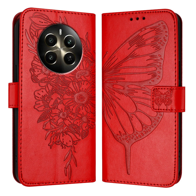 Embossed Butterfly Leather Phone Case, For Realme GT 6 5G Global, For Realme GT 6T 5G Global, For Realme 12+ Global/Narzo 70 Pro India