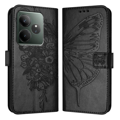 Embossed Butterfly Leather Phone Case, For Realme GT 6 5G Global, For Realme GT 6T 5G Global, For Realme 12+ Global/Narzo 70 Pro India