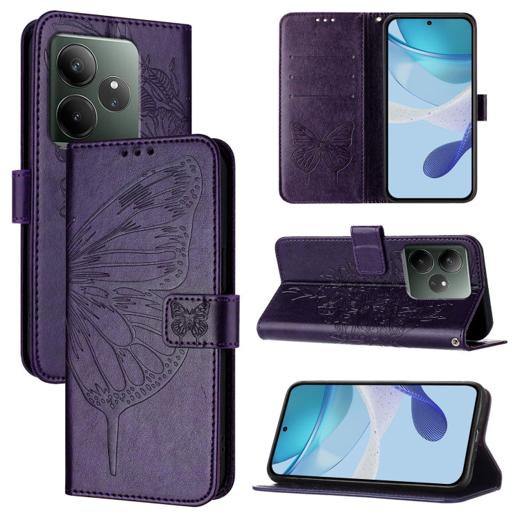 Embossed Butterfly Leather Phone Case, For Realme GT 6 5G Global, For Realme GT 6T 5G Global, For Realme 12+ Global/Narzo 70 Pro India