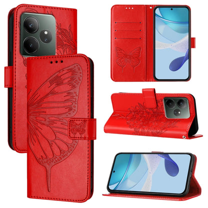 Embossed Butterfly Leather Phone Case, For Realme GT 6 5G Global, For Realme GT 6T 5G Global, For Realme 12+ Global/Narzo 70 Pro India