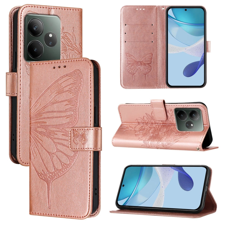Embossed Butterfly Leather Phone Case, For Realme GT 6 5G Global, For Realme GT 6T 5G Global, For Realme 12+ Global/Narzo 70 Pro India