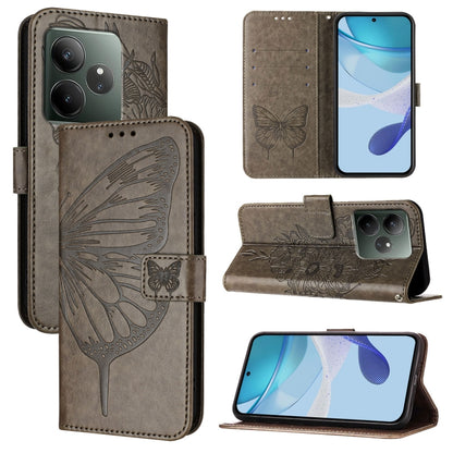 Embossed Butterfly Leather Phone Case, For Realme GT 6 5G Global, For Realme GT 6T 5G Global, For Realme 12+ Global/Narzo 70 Pro India