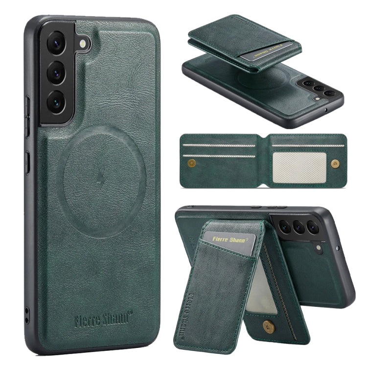 Fierre Shann Cowhide Vertical Flip Magnetic Card Holder Phone Case, For Samsung Galaxy S22+ 5G, For Samsung Galaxy S22 5G