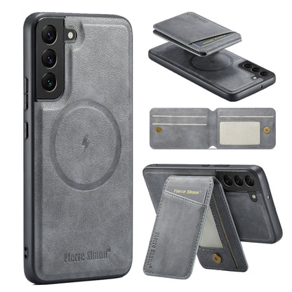 Fierre Shann Cowhide Vertical Flip Magnetic Card Holder Phone Case, For Samsung Galaxy S22+ 5G, For Samsung Galaxy S22 5G