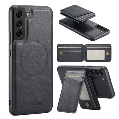 Fierre Shann Cowhide Vertical Flip Magnetic Card Holder Phone Case, For Samsung Galaxy S22+ 5G, For Samsung Galaxy S22 5G
