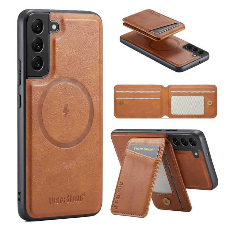 Fierre Shann Cowhide Vertical Flip Magnetic Card Holder Phone Case, For Samsung Galaxy S22+ 5G, For Samsung Galaxy S22 5G