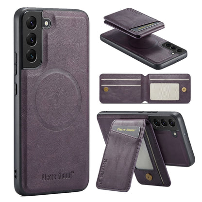 Fierre Shann Cowhide Vertical Flip Magnetic Card Holder Phone Case, For Samsung Galaxy S22+ 5G, For Samsung Galaxy S22 5G