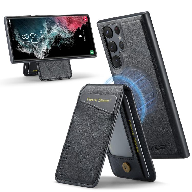 Fierre Shann Cowhide Vertical Flip Magnetic Card Holder Phone Case, For Samsung Galaxy S25+ 5G, For Samsung Galaxy S25 Ultra 5G, For Samsung Galaxy S24 FE 5G, For Samsung Galaxy S24 Ultra 5G