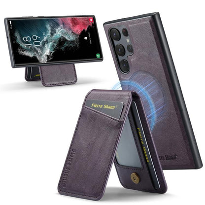 Fierre Shann Cowhide Vertical Flip Magnetic Card Holder Phone Case, For Samsung Galaxy S25+ 5G, For Samsung Galaxy S25 Ultra 5G, For Samsung Galaxy S24 FE 5G, For Samsung Galaxy S24 Ultra 5G