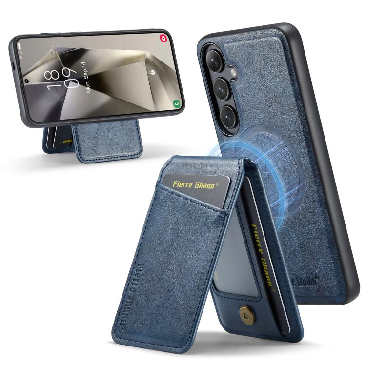 Fierre Shann Cowhide Vertical Flip Magnetic Card Holder Phone Case, For Samsung Galaxy S25+ 5G, For Samsung Galaxy S25 Ultra 5G, For Samsung Galaxy S24 FE 5G, For Samsung Galaxy S24 Ultra 5G