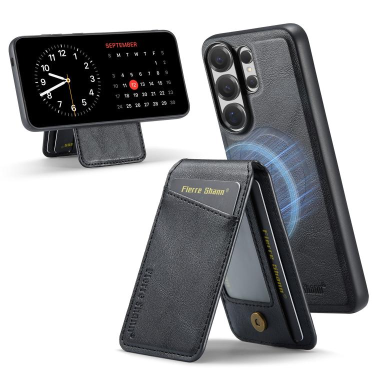 Fierre Shann Cowhide Vertical Flip Magnetic Card Holder Phone Case, For Samsung Galaxy S26+ 5G, For Samsung Galaxy S26 Ultra 5G, For Samsung Galaxy S26 5G, For Samsung Galaxy S25 5G