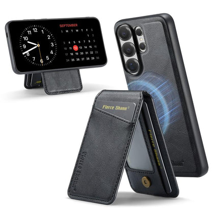 Fierre Shann Cowhide Vertical Flip Magnetic Card Holder Phone Case, For Samsung Galaxy S26+ 5G, For Samsung Galaxy S26 Ultra 5G, For Samsung Galaxy S26 5G, For Samsung Galaxy S25 5G