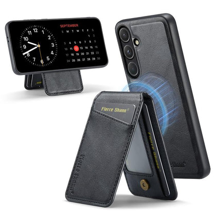 Fierre Shann Cowhide Vertical Flip Magnetic Card Holder Phone Case, For Samsung Galaxy S26+ 5G, For Samsung Galaxy S26 Ultra 5G, For Samsung Galaxy S26 5G, For Samsung Galaxy S25 5G