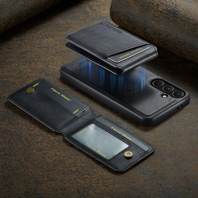 Fierre Shann Cowhide Vertical Flip Magnetic Card Holder Phone Case, For Samsung Galaxy S26+ 5G, For Samsung Galaxy S26 Ultra 5G, For Samsung Galaxy S26 5G, For Samsung Galaxy S25 5G