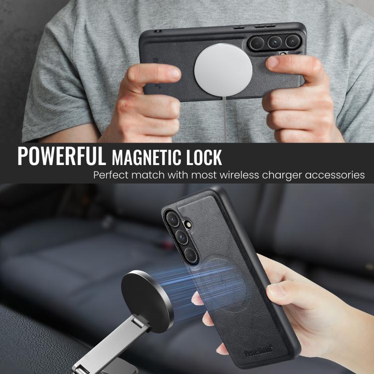 Fierre Shann Cowhide Vertical Flip Magnetic Card Holder Phone Case, For Samsung Galaxy S26+ 5G, For Samsung Galaxy S26 Ultra 5G, For Samsung Galaxy S26 5G, For Samsung Galaxy S25 5G