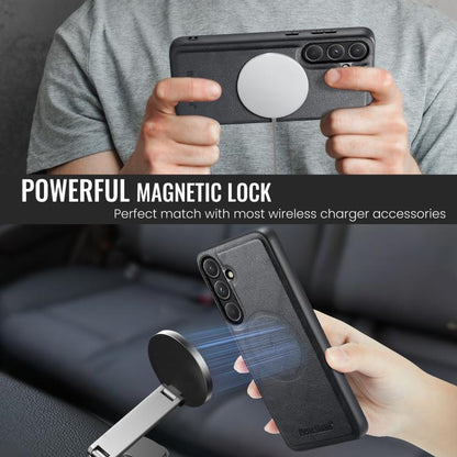 Fierre Shann Cowhide Vertical Flip Magnetic Card Holder Phone Case, For Samsung Galaxy S26+ 5G, For Samsung Galaxy S26 Ultra 5G, For Samsung Galaxy S26 5G, For Samsung Galaxy S25 5G