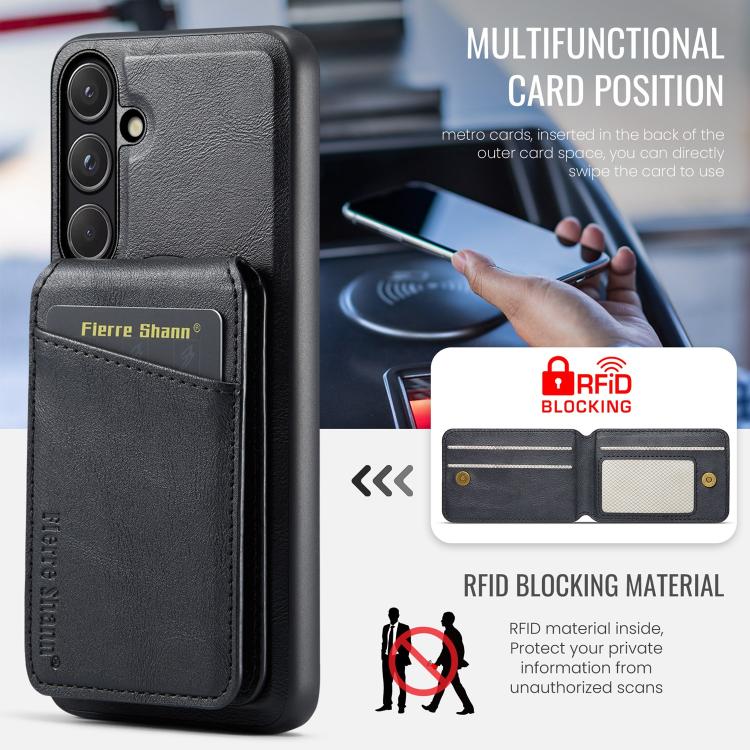 Fierre Shann Cowhide Vertical Flip Magnetic Card Holder Phone Case, For Samsung Galaxy S26+ 5G, For Samsung Galaxy S26 Ultra 5G, For Samsung Galaxy S26 5G, For Samsung Galaxy S25 5G