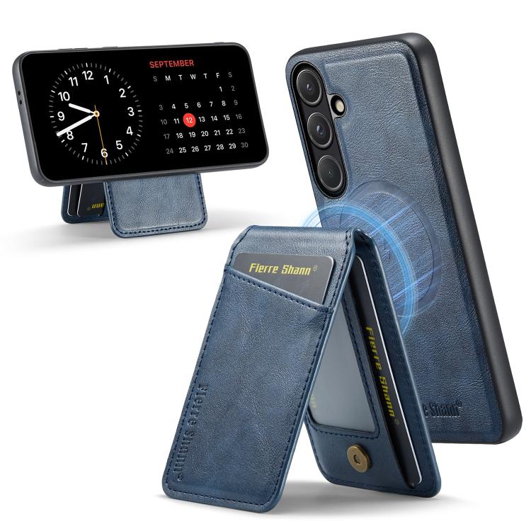 Fierre Shann Cowhide Vertical Flip Magnetic Card Holder Phone Case, For Samsung Galaxy S26+ 5G, For Samsung Galaxy S26 Ultra 5G, For Samsung Galaxy S26 5G, For Samsung Galaxy S25 5G