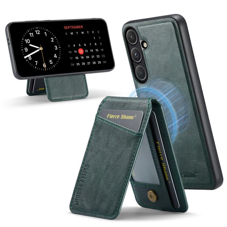 Fierre Shann Cowhide Vertical Flip Magnetic Card Holder Phone Case, For Samsung Galaxy S26+ 5G, For Samsung Galaxy S26 Ultra 5G, For Samsung Galaxy S26 5G, For Samsung Galaxy S25 5G