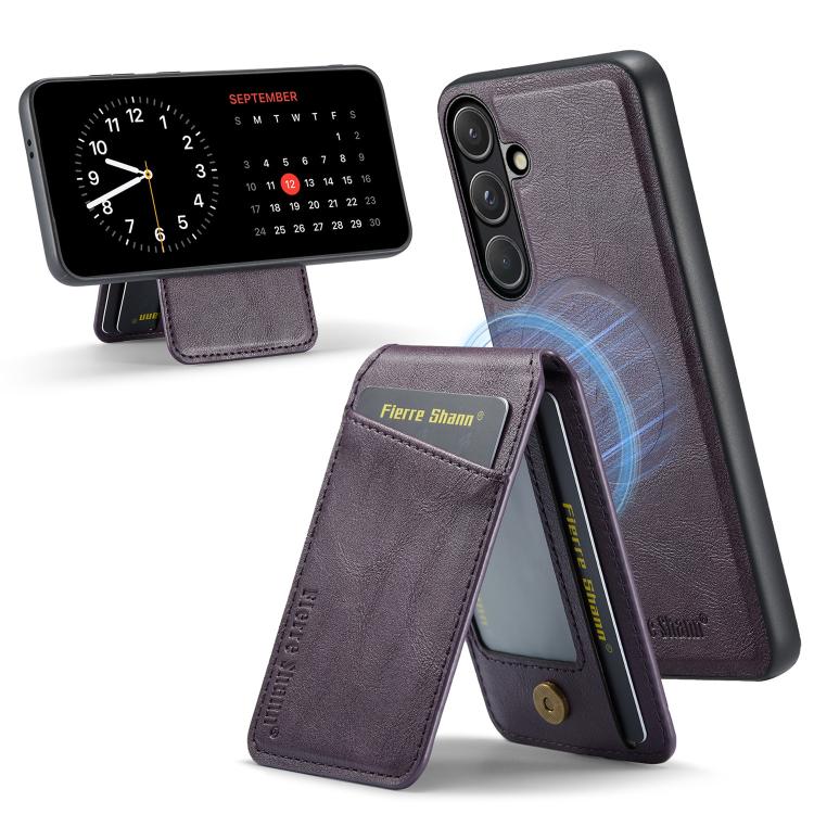 Fierre Shann Cowhide Vertical Flip Magnetic Card Holder Phone Case, For Samsung Galaxy S26+ 5G, For Samsung Galaxy S26 Ultra 5G, For Samsung Galaxy S26 5G, For Samsung Galaxy S25 5G