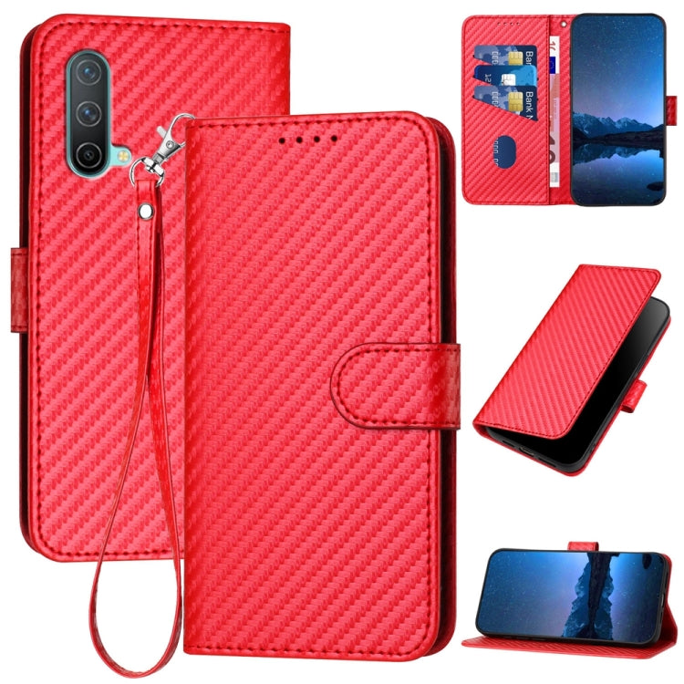 YX0070 Carbon Fiber Buckle Leather Phone Case with Lanyard, For OnePlus Nord CE 5G, For OnePlus Nord 2 5G, For OnePlus 9 Pro