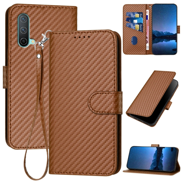 YX0070 Carbon Fiber Buckle Leather Phone Case with Lanyard, For OnePlus Nord CE 5G, For OnePlus Nord 2 5G, For OnePlus 9 Pro