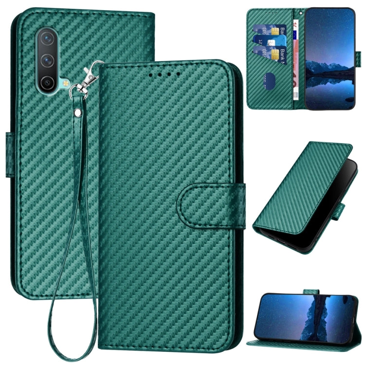 YX0070 Carbon Fiber Buckle Leather Phone Case with Lanyard, For OnePlus Nord CE 5G, For OnePlus Nord 2 5G, For OnePlus 9 Pro