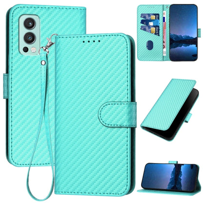 YX0070 Carbon Fiber Buckle Leather Phone Case with Lanyard, For OnePlus Nord CE 5G, For OnePlus Nord 2 5G, For OnePlus 9 Pro