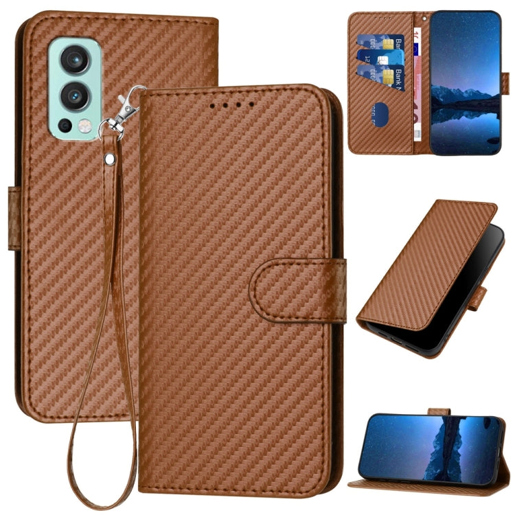 YX0070 Carbon Fiber Buckle Leather Phone Case with Lanyard, For OnePlus Nord CE 5G, For OnePlus Nord 2 5G, For OnePlus 9 Pro