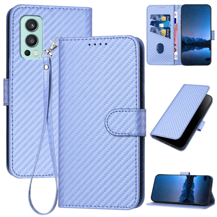 YX0070 Carbon Fiber Buckle Leather Phone Case with Lanyard, For OnePlus Nord CE 5G, For OnePlus Nord 2 5G, For OnePlus 9 Pro