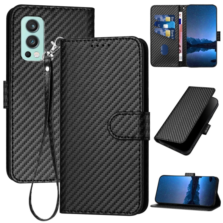 YX0070 Carbon Fiber Buckle Leather Phone Case with Lanyard, For OnePlus Nord CE 5G, For OnePlus Nord 2 5G, For OnePlus 9 Pro