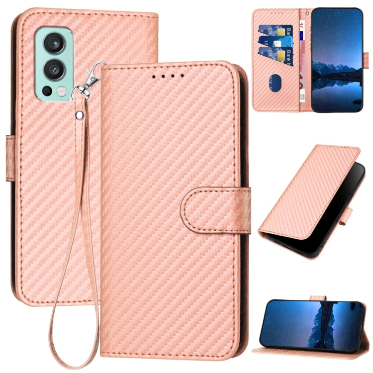 YX0070 Carbon Fiber Buckle Leather Phone Case with Lanyard, For OnePlus Nord CE 5G, For OnePlus Nord 2 5G, For OnePlus 9 Pro