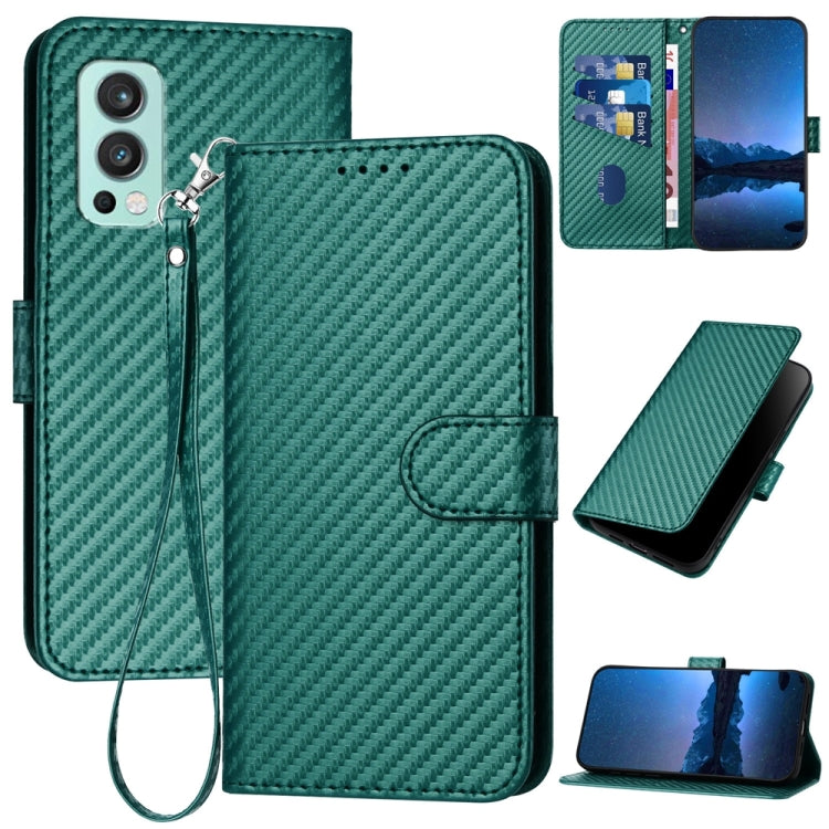 YX0070 Carbon Fiber Buckle Leather Phone Case with Lanyard, For OnePlus Nord CE 5G, For OnePlus Nord 2 5G, For OnePlus 9 Pro