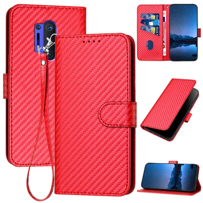 YX0070 Carbon Fiber Buckle Leather Phone Case with Lanyard, For OnePlus 8 Pro