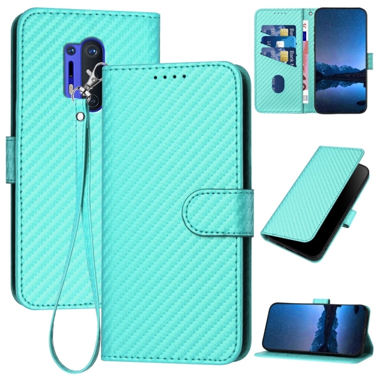 YX0070 Carbon Fiber Buckle Leather Phone Case with Lanyard, For OnePlus 8 Pro