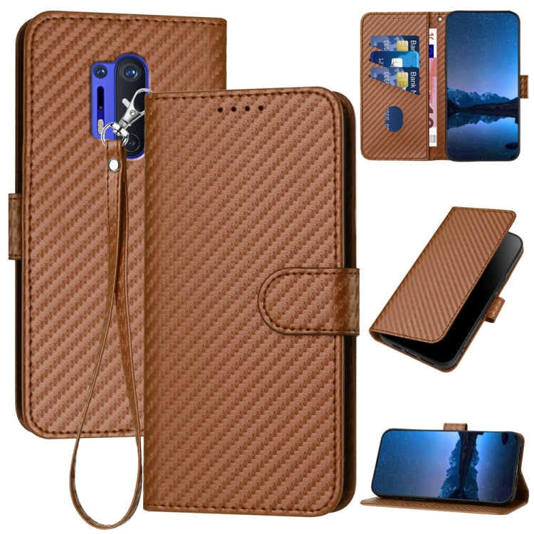 YX0070 Carbon Fiber Buckle Leather Phone Case with Lanyard, For OnePlus 8 Pro