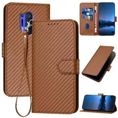 YX0070 Carbon Fiber Buckle Leather Phone Case with Lanyard, For OnePlus 8 Pro