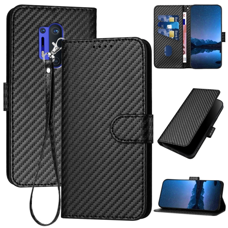 YX0070 Carbon Fiber Buckle Leather Phone Case with Lanyard, For OnePlus 8 Pro