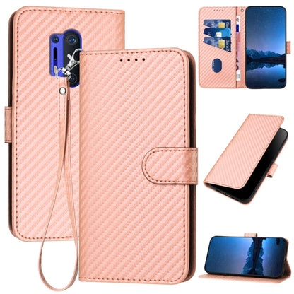 YX0070 Carbon Fiber Buckle Leather Phone Case with Lanyard, For OnePlus 8 Pro