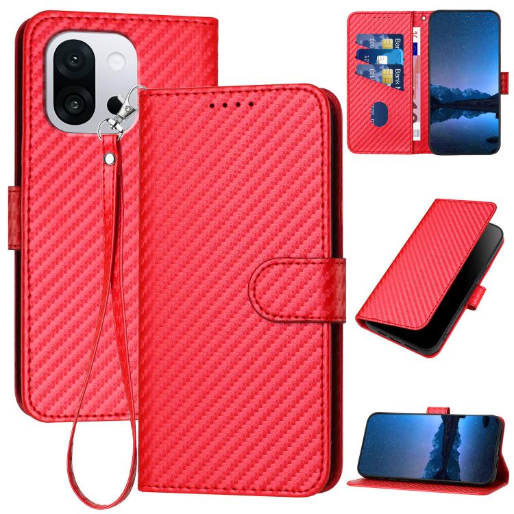 YX0070 Carbon Fiber Buckle Leather Phone Case with Lanyard, For OnePlus 13T, For OnePlus Ace 5 / 13R Global, For OnePlus 12