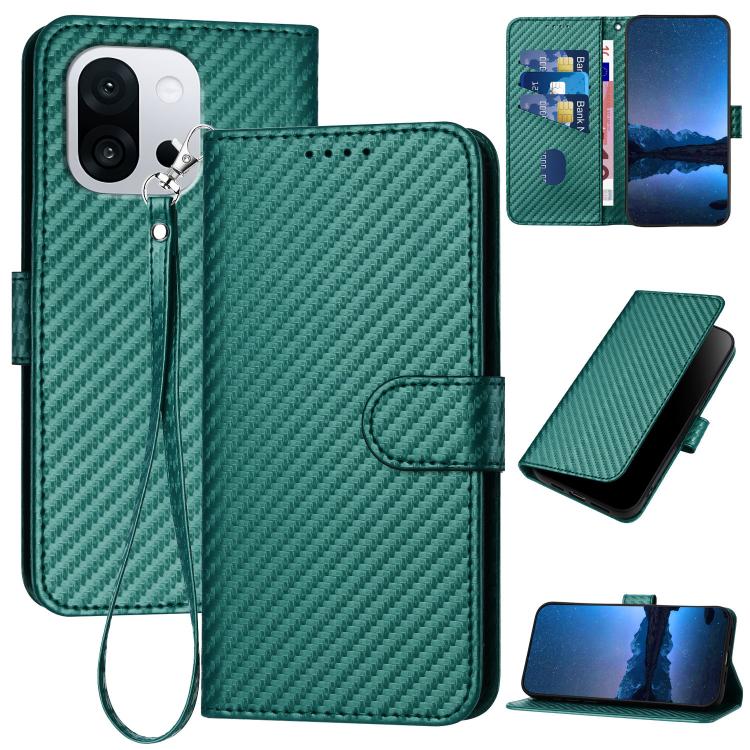 YX0070 Carbon Fiber Buckle Leather Phone Case with Lanyard, For OnePlus 13T, For OnePlus Ace 5 / 13R Global, For OnePlus 12