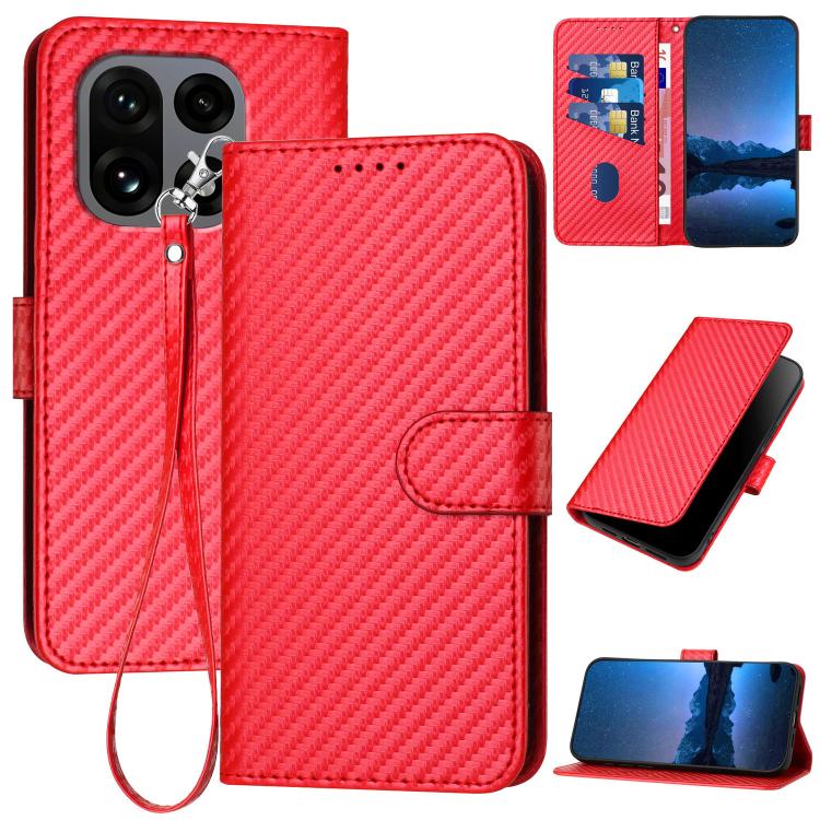 YX0070 Carbon Fiber Buckle Leather Phone Case with Lanyard, For OnePlus Turbo 6 / Turbo 6V, For OnePlus Ace 6, For OnePlus 15