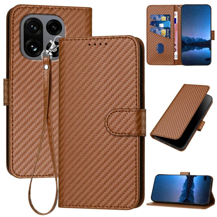 YX0070 Carbon Fiber Buckle Leather Phone Case with Lanyard, For OnePlus Turbo 6 / Turbo 6V, For OnePlus Ace 6, For OnePlus 15
