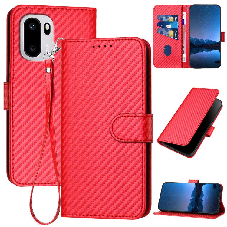 YX0070 Carbon Fiber Buckle Leather Phone Case with Lanyard, For OnePlus Turbo 6 / Turbo 6V, For OnePlus Ace 6, For OnePlus 15
